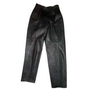 German Made Dark Navy Leather Fully Lined High Rise Pants Sz 29” x 31”